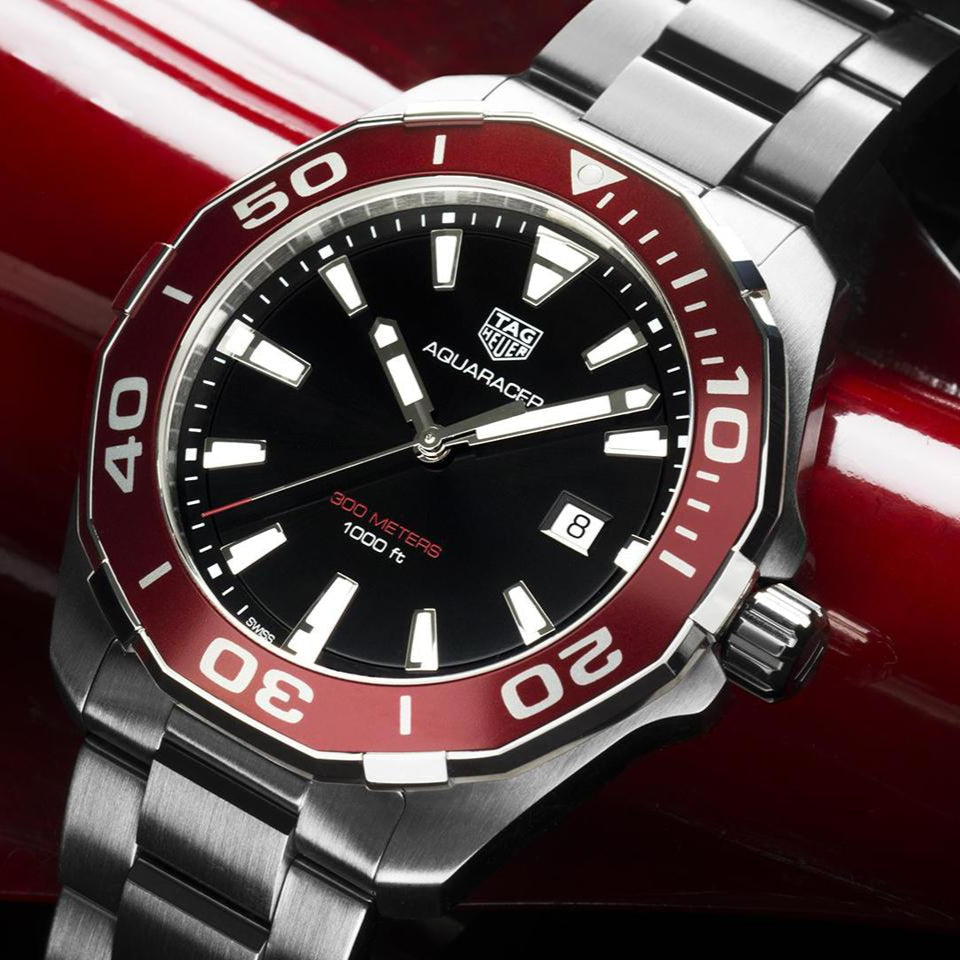 Tag Heuer Aquaracer Black Dial Silver Steel Strap Watch for Men - WAY101B.BA0746