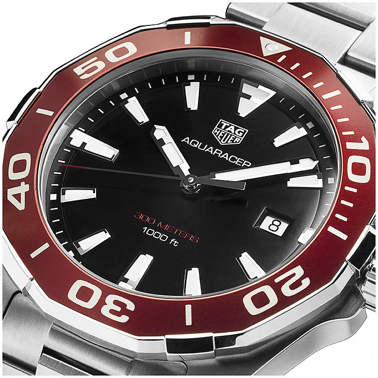 Tag Heuer Aquaracer Black Dial Silver Steel Strap Watch for Men - WAY101B.BA0746