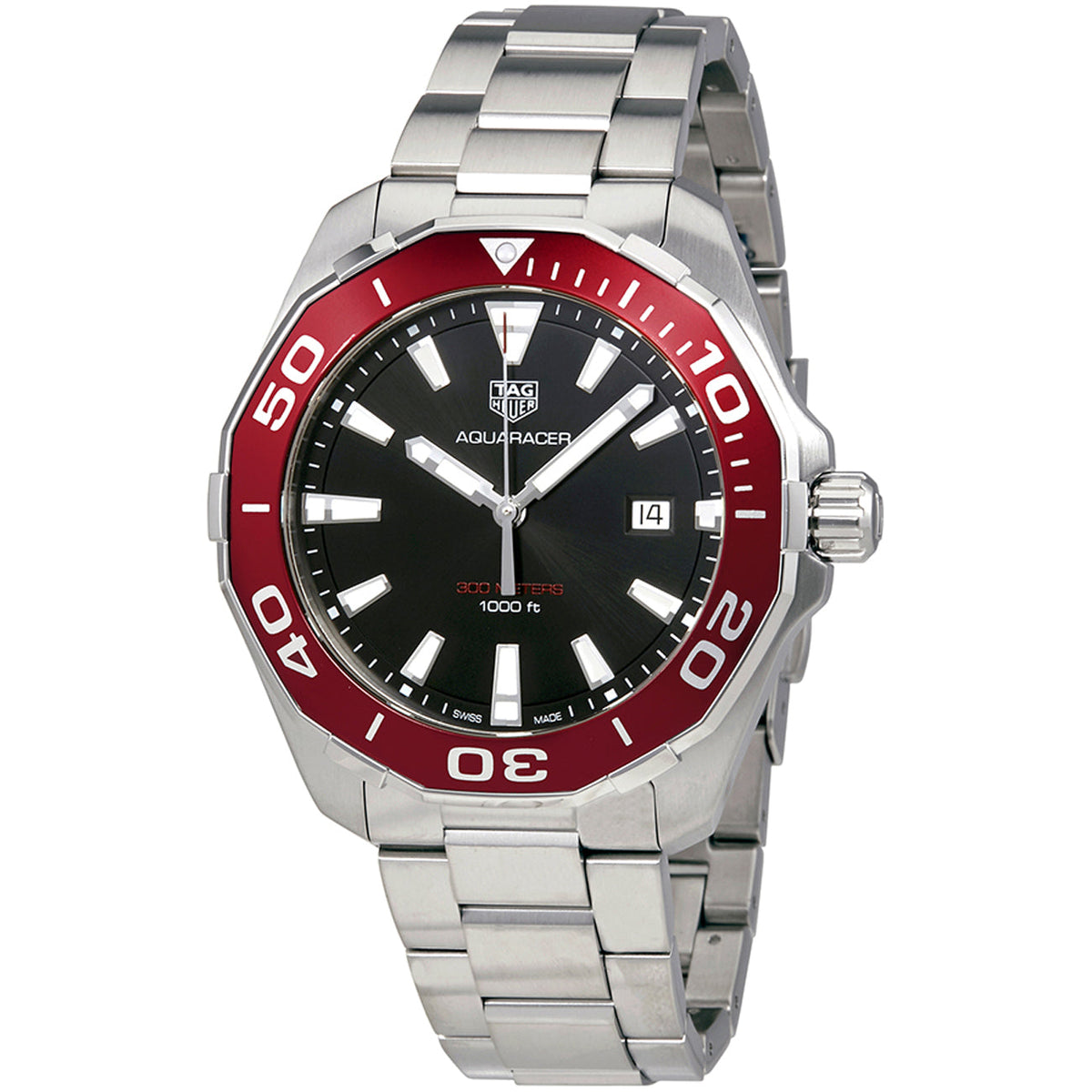 Tag Heuer Aquaracer Black Dial Silver Steel Strap Watch for Men - WAY101B.BA0746