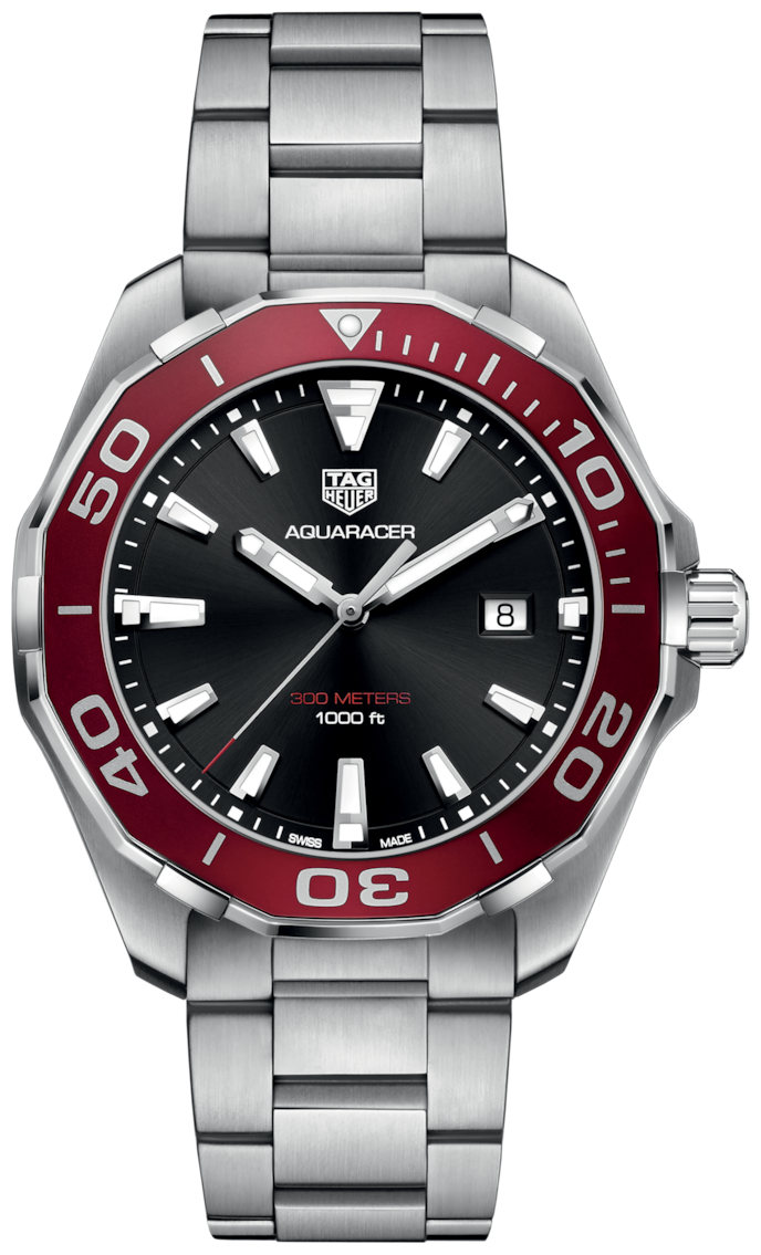 Tag Heuer Aquaracer Black Dial Silver Steel Strap Watch for Men - WAY101B.BA0746