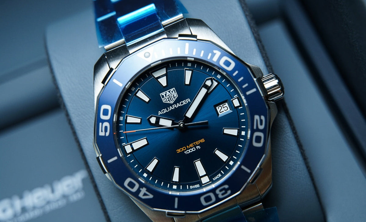 Tag Heuer Aquaracer Blue Dial Quartz Silver Steel Strap Watch for Men - WAY111C.BA0928