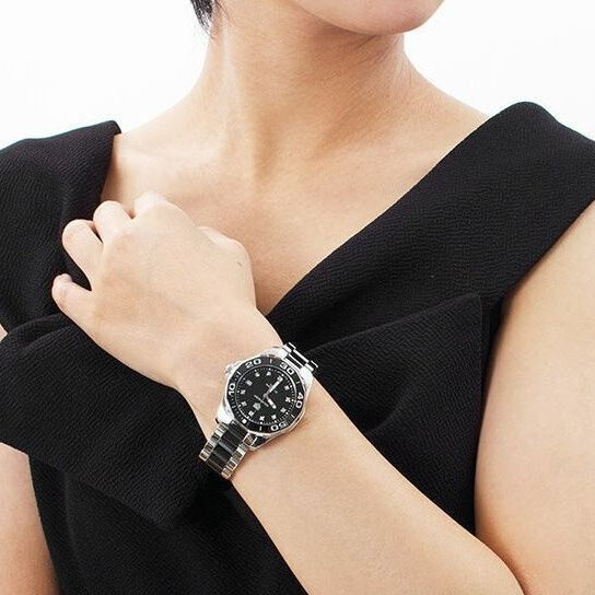 Tag Heuer Aquaracer Quartz Black Dial Two Tone Steel Strap Watch for Women - WAY131C.BA0913
