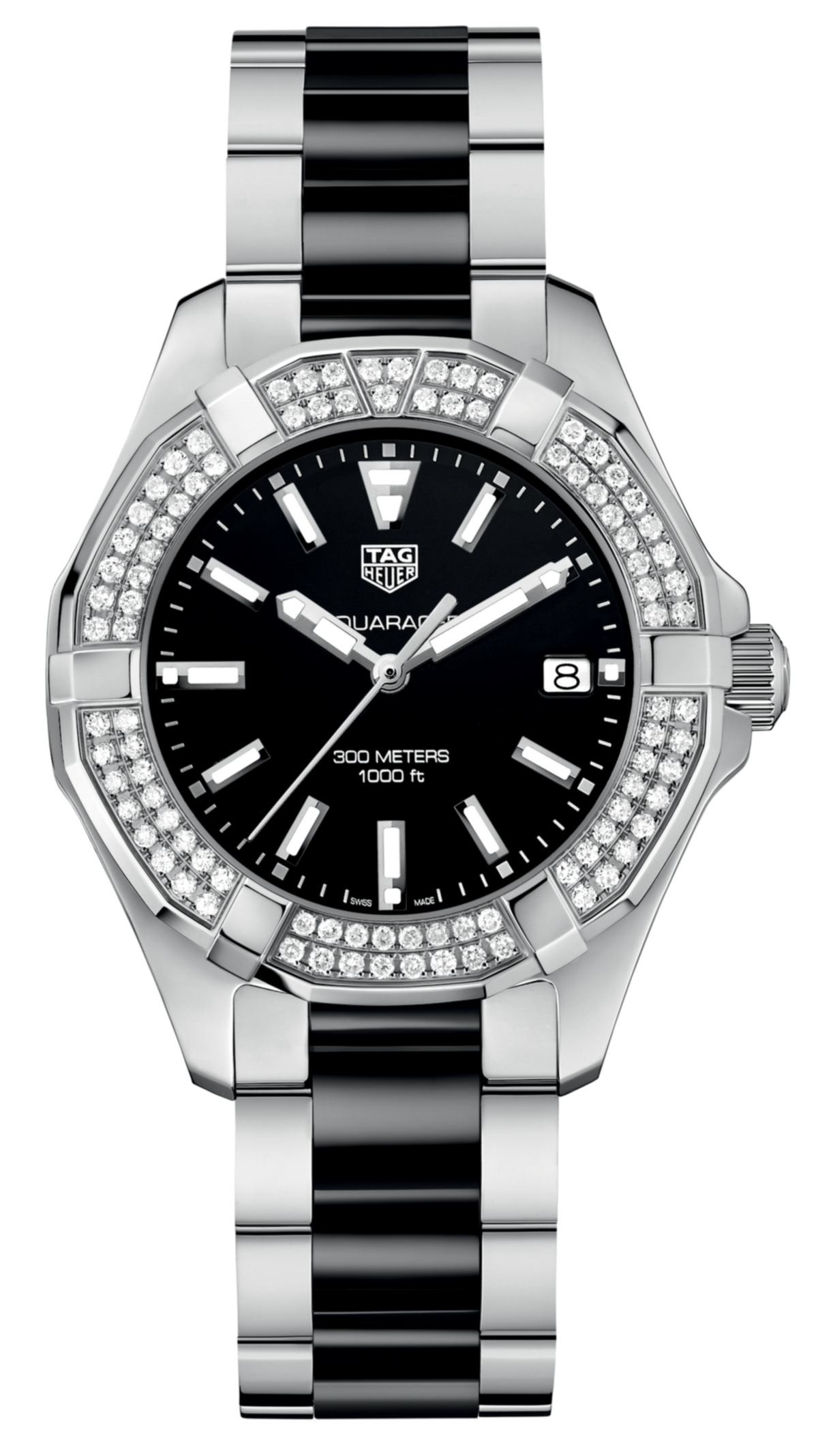 Tag Heuer Aquaracer Quartz Diamonds Black Dial Two Tone Steel Strap Watch for Men - WAY131E.BA0913