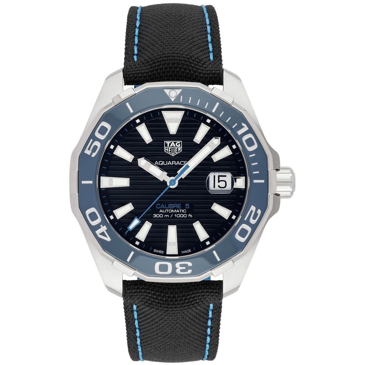 Tag Heuer Aquaracer Calibre 5 Automatic Black Dial Black Nylon Strap Watch for Men - WAY201C.FC6395