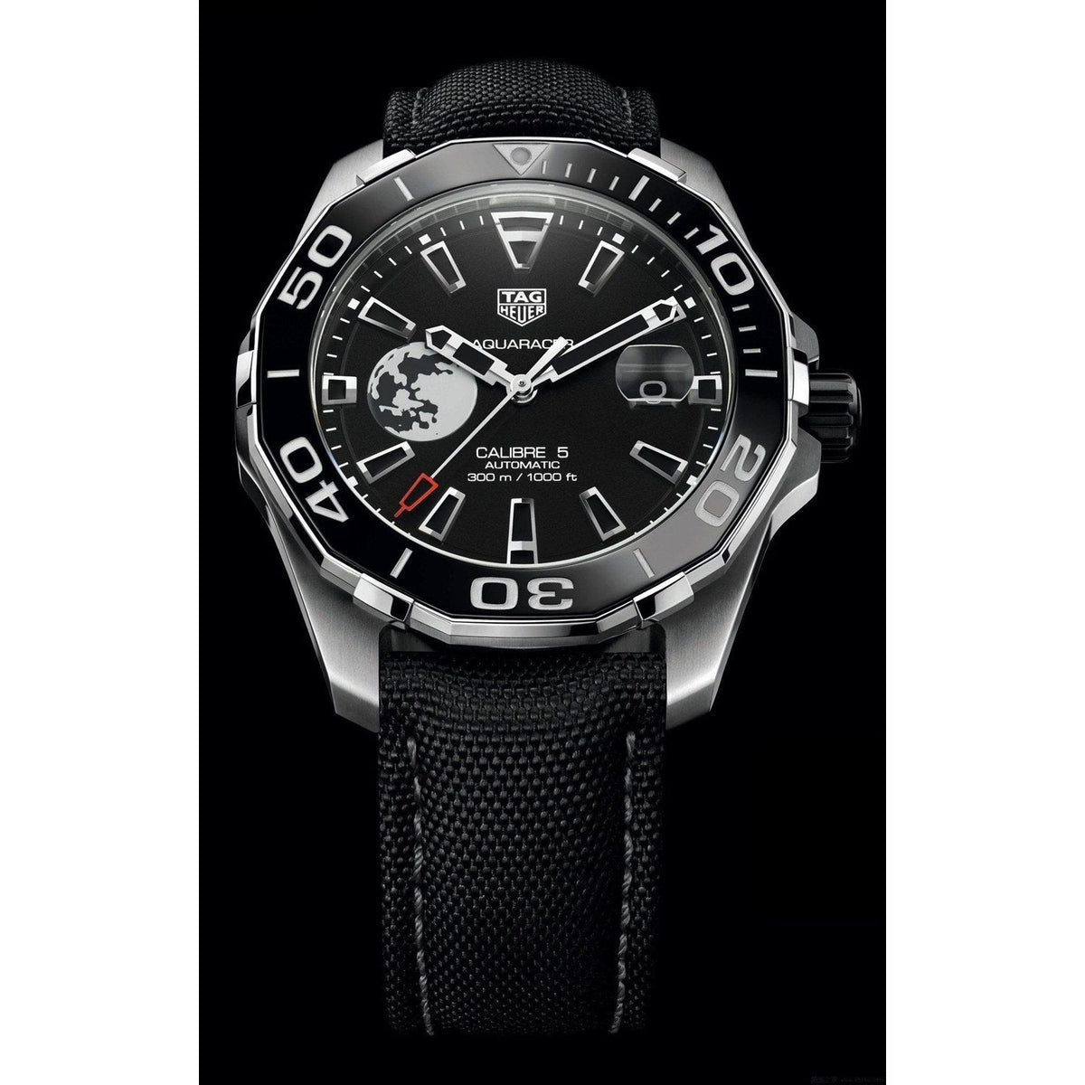 Tag Heuer Aquaracer Calibre 5 Moon Black Dial Black Nylon Strap Watch for Men - WAY201J.FC6370