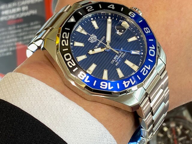 Tag Heuer Aquaracer GMT Calibre 6 Automatic Blue Dial Silver Steel Strap Watch for Men - WAY201T.BA0927
