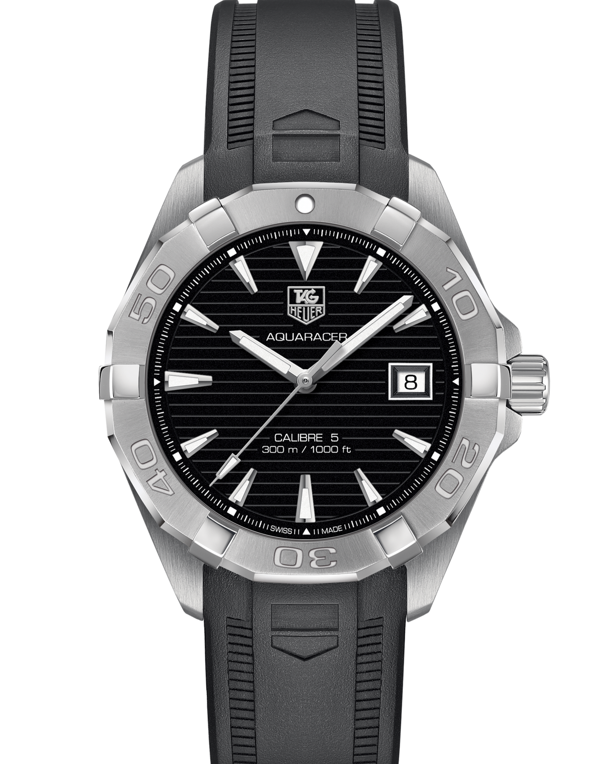 Tag Heuer Aquaracer Automatic Caliber 5 Black Dial Black Rubber Strap Watch for Men - WAY2110.FT8021
