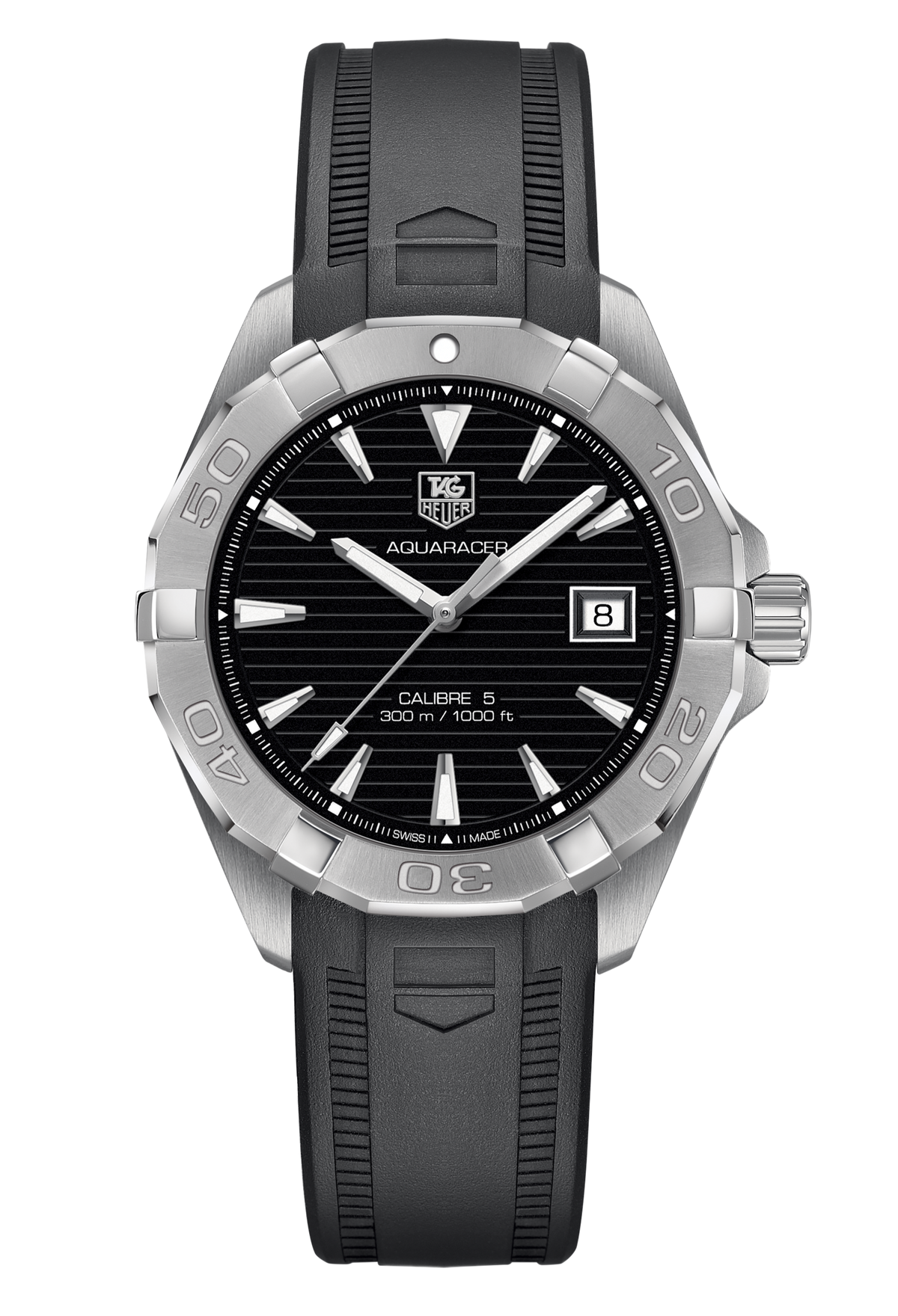 Tag Heuer Aquaracer Caliber 5 Automatic Black Dial Black Rubber Strap Watch for Men - WAY2113.FT8021