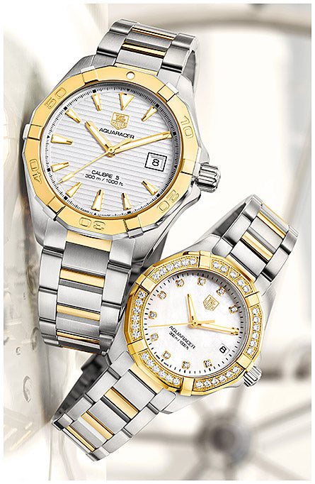 Tag Heuer Aquaracer Calibre 5 Automatic White Dial Two Tone Steel Strap Watch for Men - WAY2151.BD0912