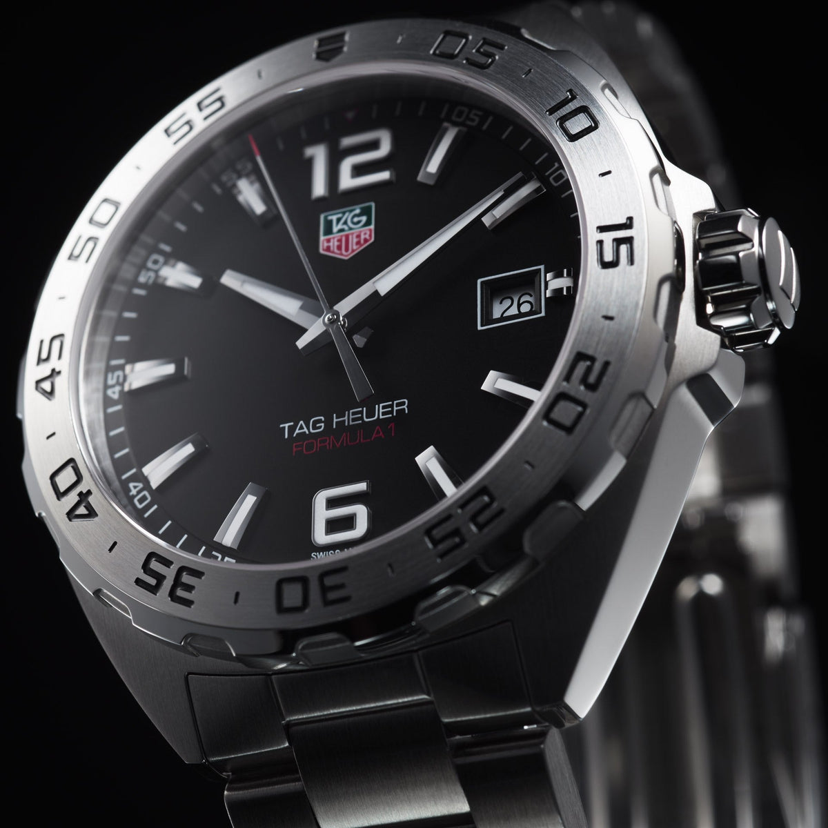 Tag Heuer Formula 1 Black Dial Silver Steel Strap Watch for Men - WAZ1112.BA0875