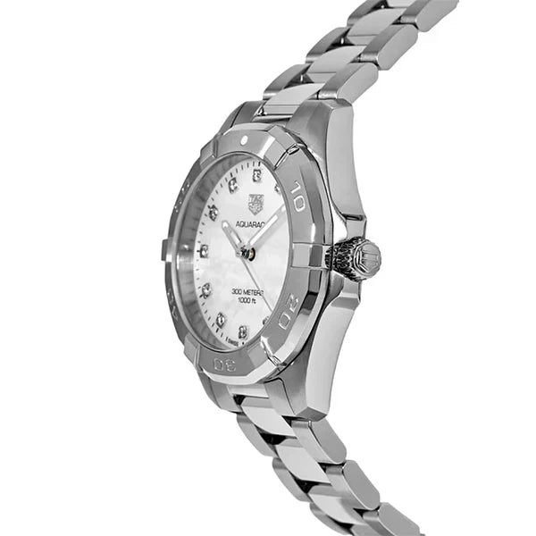 Tag Heuer Aquaracer Diamonds White Mother of Pearl Dial Silver Steel Strap Watch for Women - WBD1314.BA0740