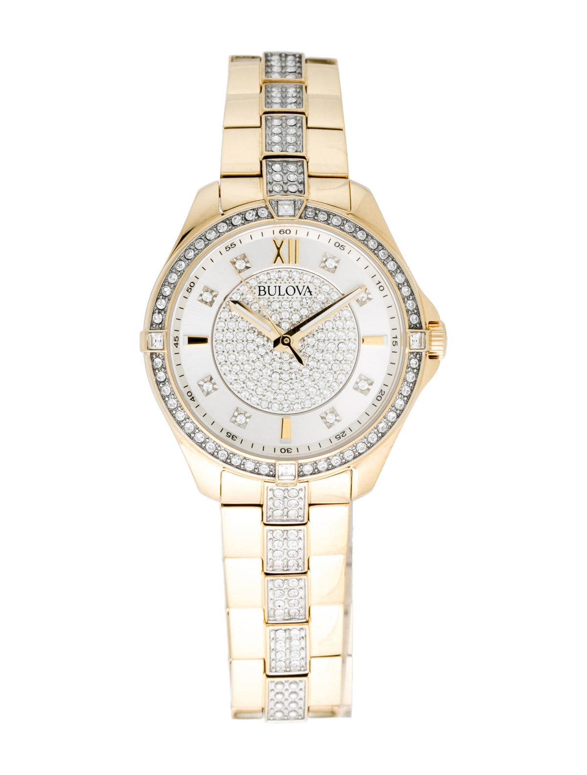 Bulova Crystal Collection Silver Crystal Dial Gold Steel Strap Watch for Women - 98L228