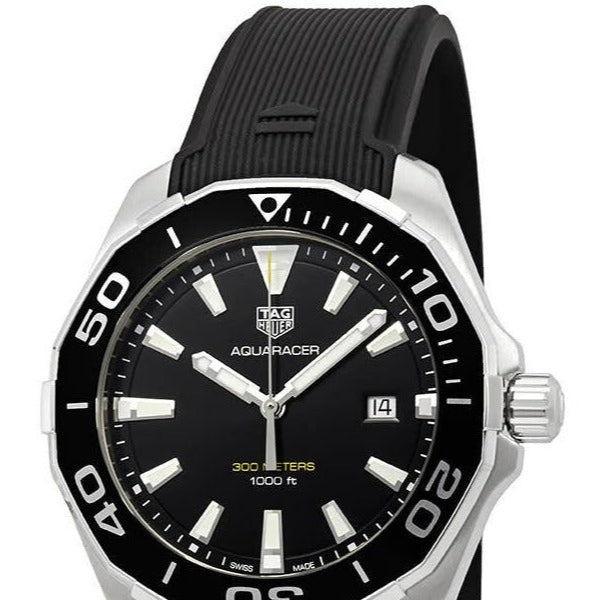 Tag Heuer Aquaracer Quartz Black Dial Black Rubber Strap Watch for Men - WAY101A.FT6141