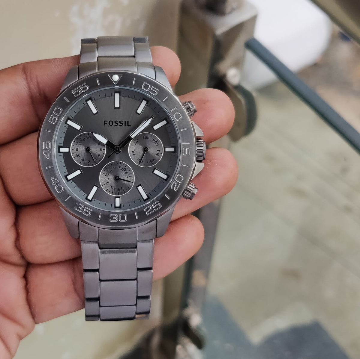 Fossil Bannon Multifunction Chronograph Grey Dial Grey Steel Strap Watch for Men - BQ2491