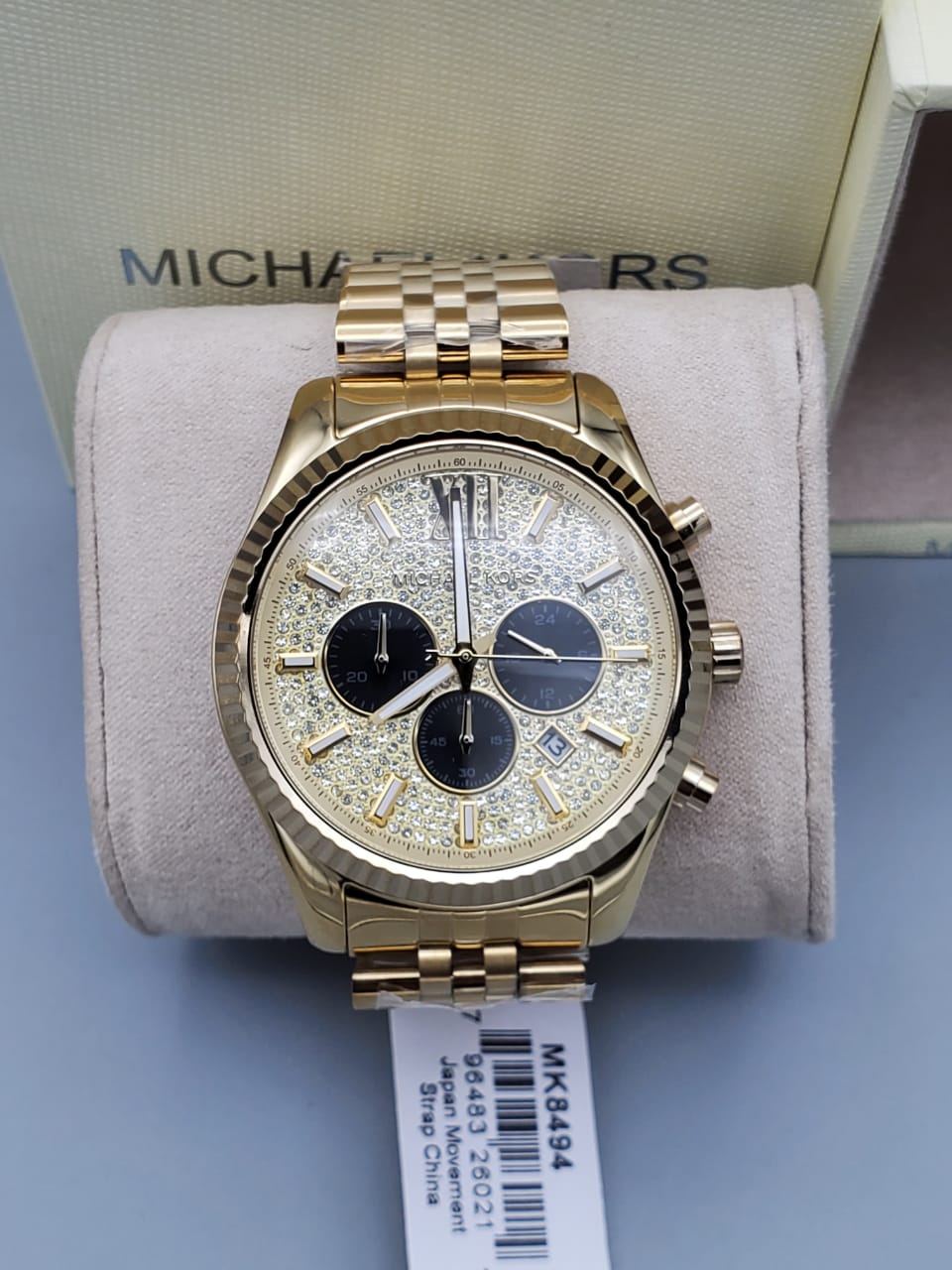 Michael Kors Lexington Crystals Gold Dial Gold Steel Strap Watch for Men - MK8494