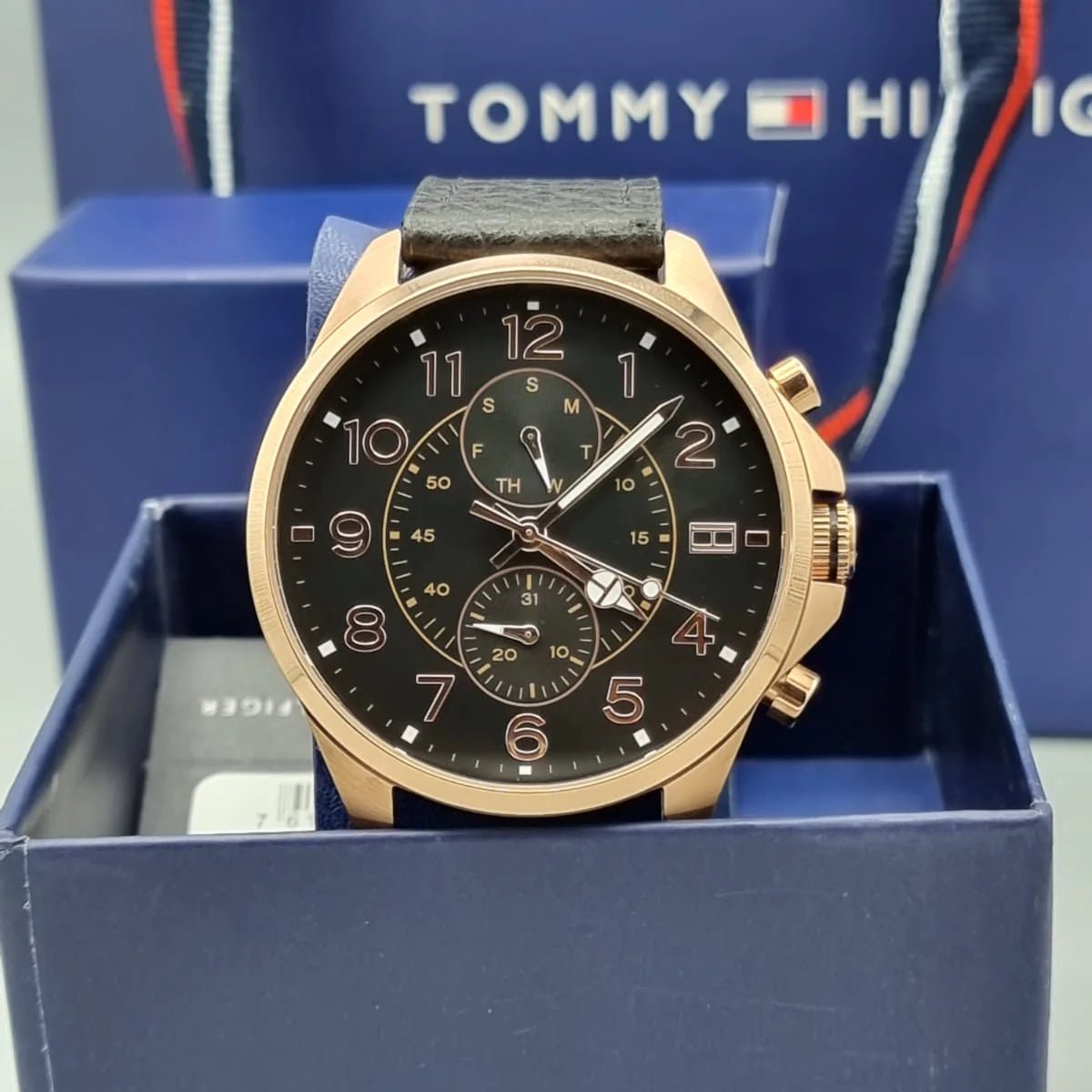 Tommy Hilfiger Dean Chronograph Quartz Black Dial Black Leather Strap Watch for Men - 1791273
