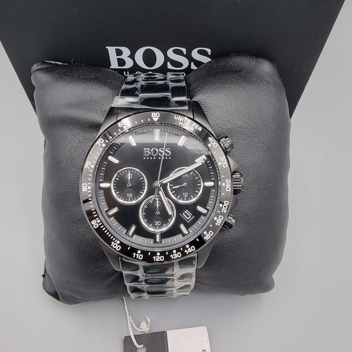 Hugo Boss Hero Chronograph Black Dial Black Steel Strap Watch for Men - 1513754