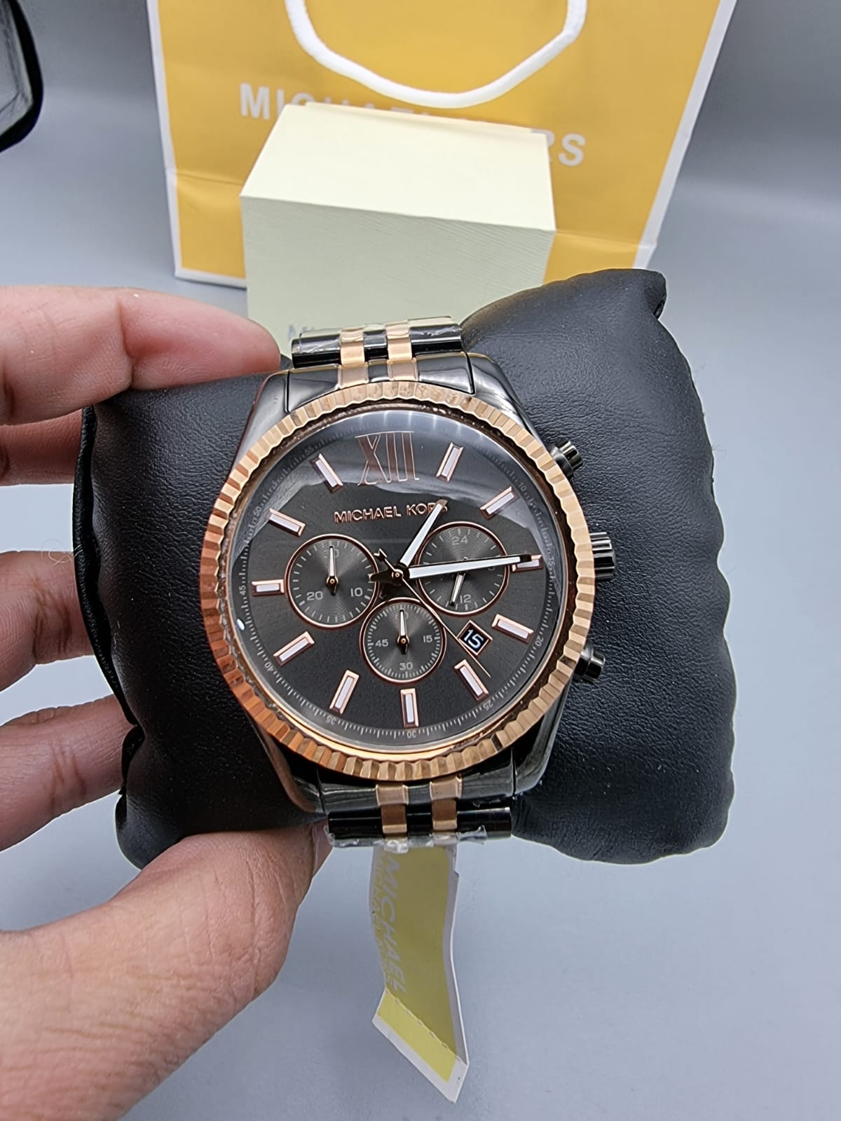 Michael Kors Lexington Chronograph Black Dial Two Tone Steel Strap Watch for Men - MK8561
