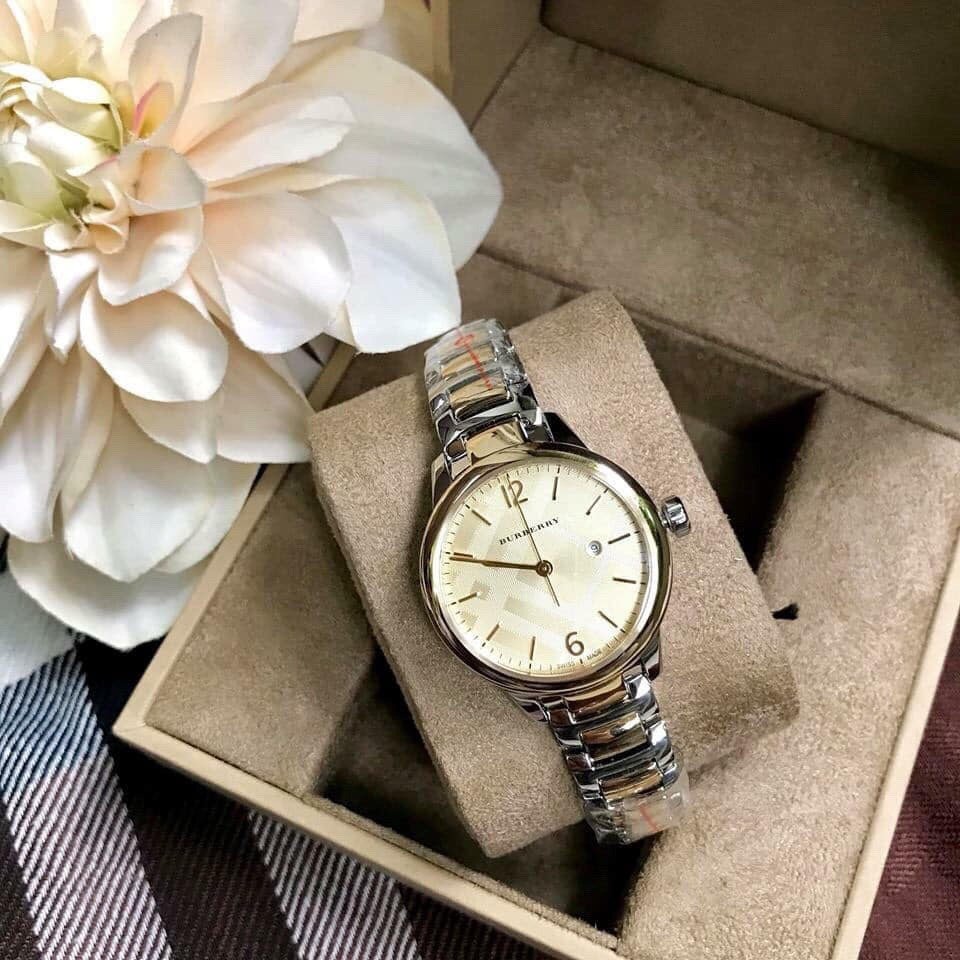 Burberry The Classic Champagne Gold Dial Gold Steel Strap Watch for Women - BU10109