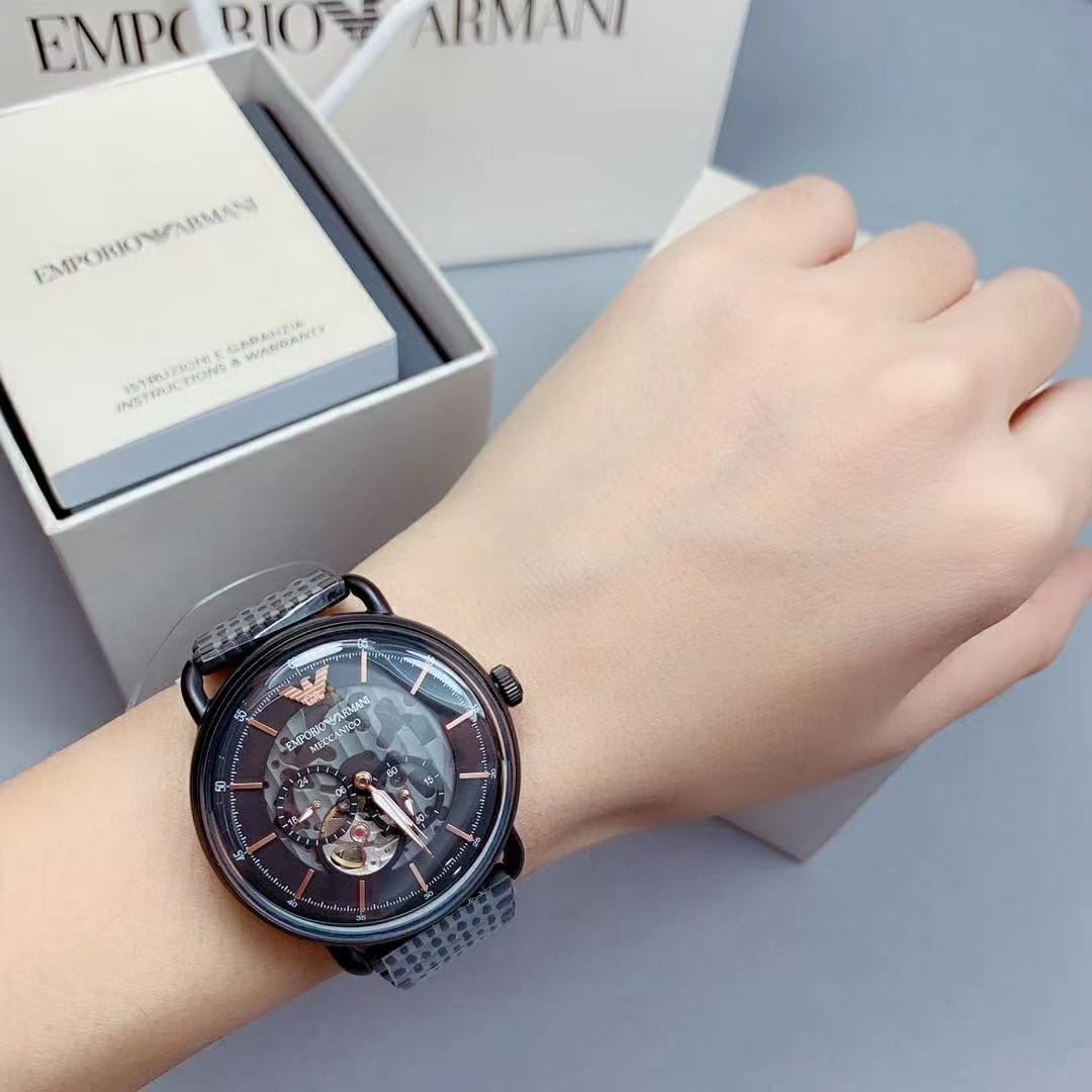 Emporio Armani Meccanico Automatic Black Dial Black Mesh Bracelet Watch For Men - AR60025