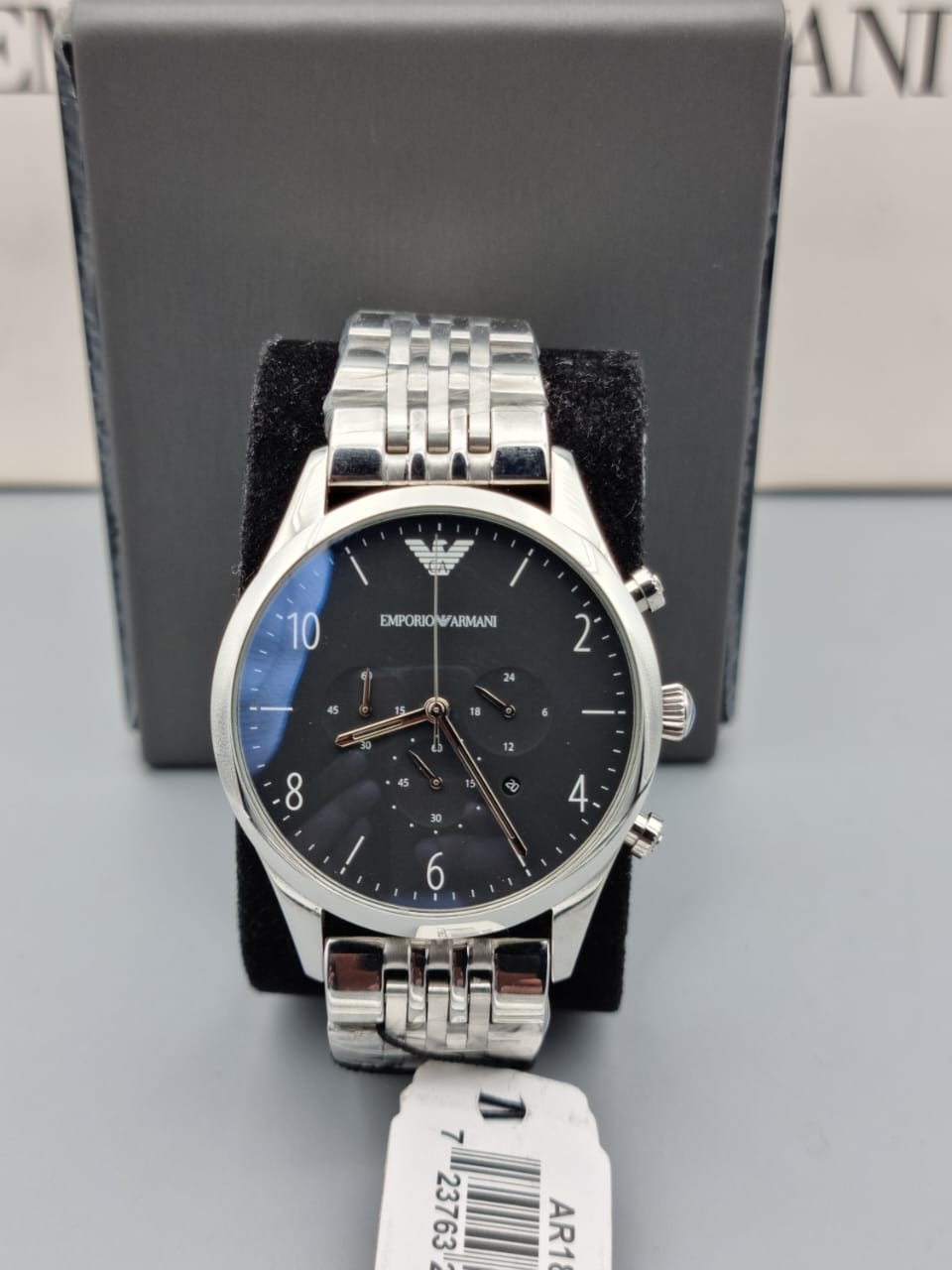 Emporio Armani Beta Chronograph Black Dial Steel Strap Watch For Men - AR1863