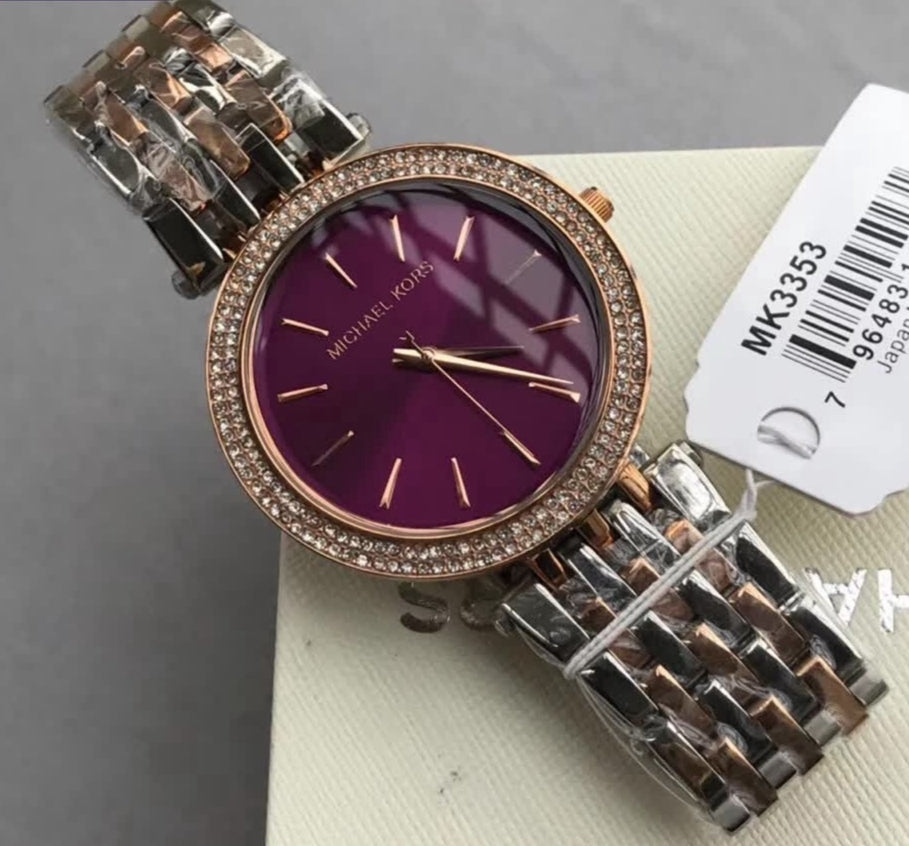 Michael Kors Darci Purple Dial Two Tone Steel Strap Watch for Women - MK3353