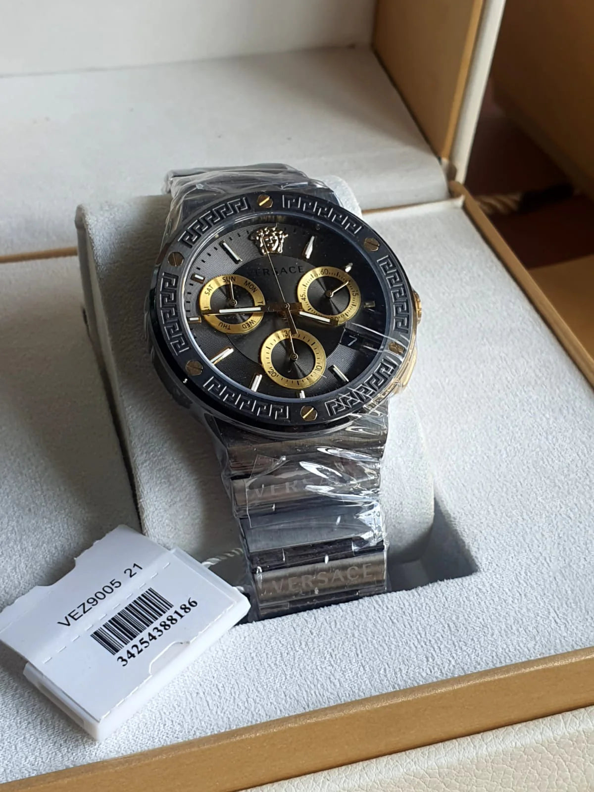 Versace Greca Icon Chronograph Black Dial Black Steel Strap Watch For Men - VEZ900521