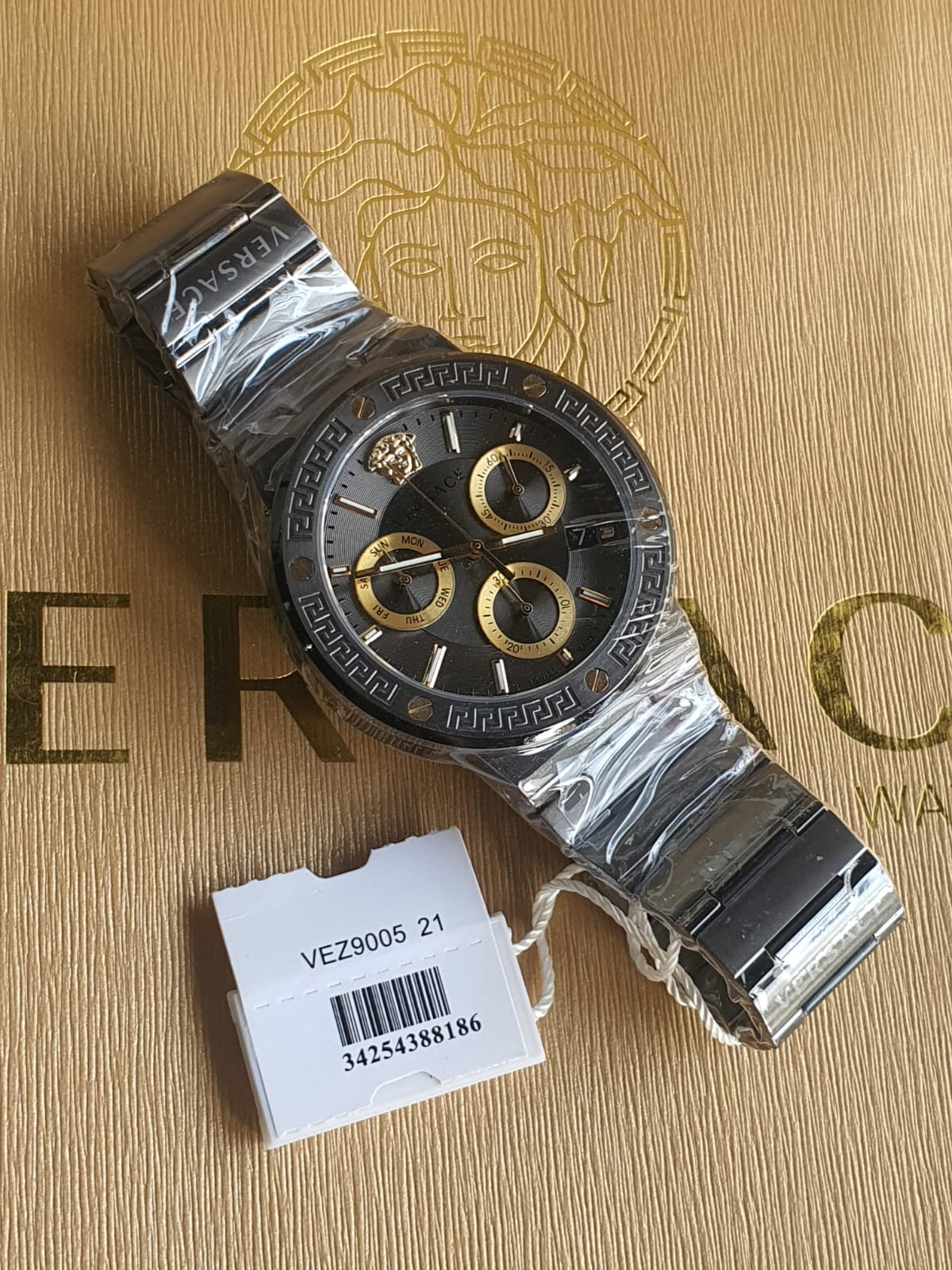 Versace Greca Icon Chronograph Black Dial Black Steel Strap Watch For Men - VEZ900521