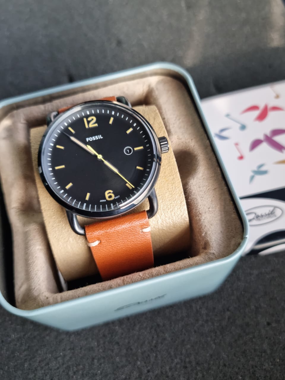 Fossil Commuter Three Hand Date Black Dial Brown Leather Strap Watch for Men - FS5276