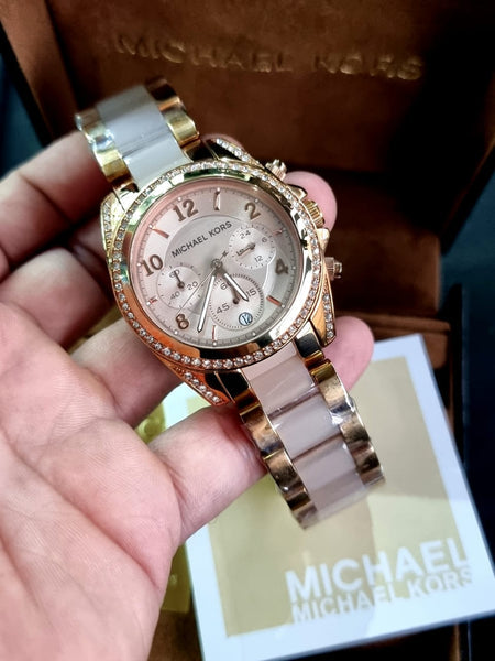 Michael Kors Blair Chronograph Rose Gold Dial Two Tone Steel Strap Watch for Women - MK5943