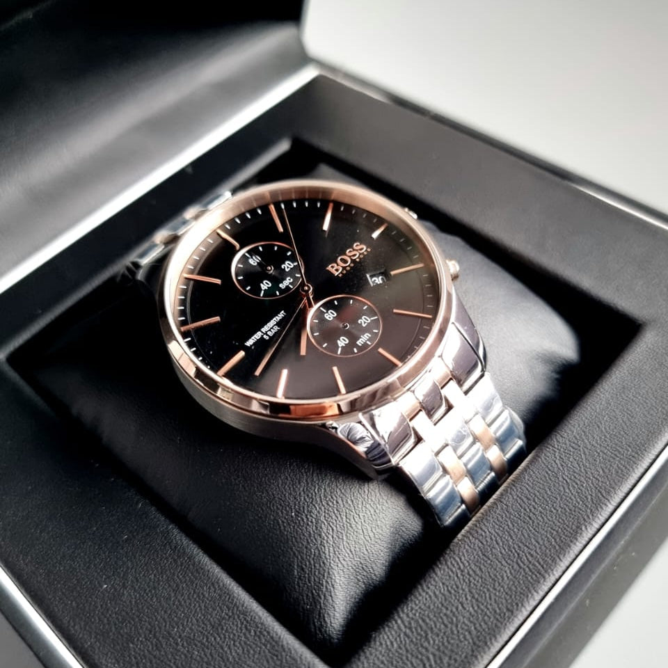 Hugo Boss Associate Chronograph Black Dial Two Tone Steel Strap Watch for Men - 1513840
