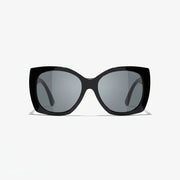 Chanel Women Square Silver Logo Black Sunglasses