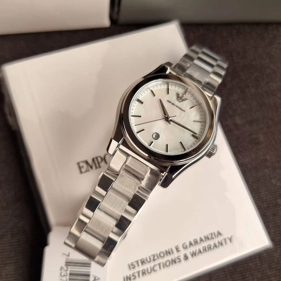 Emporio Armani Federica Mother of Pearl Dial Silver Steel Strap Watch For Women - AR11557