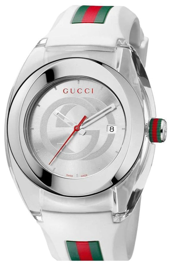 Gucci Sync XXL White Dial White Rubber Strap Watch For Men - YA137102