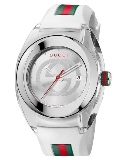 Gucci Sync XXL White Dial White Rubber Strap Watch For Men - YA137102
