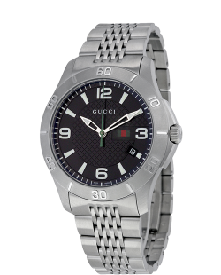 Gucci G Timeless Black Dial Silver Steel Strap Watch For Men - YA126201