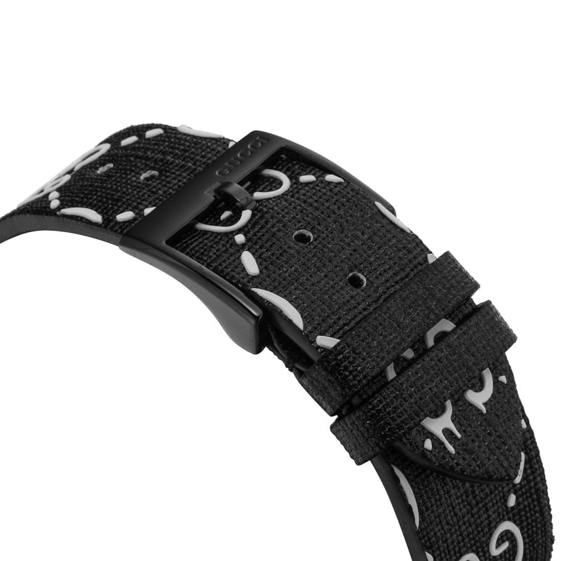 Gucci G Timeless Ghost Black Dial Black Leather Strap Watch For Men - YA1264018