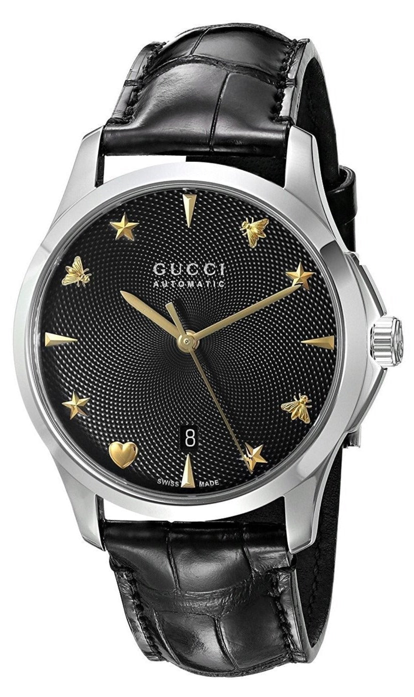  Shop Authentic Gucci G Timeless Automatic Black Dial Black Leather Strap Watch For Women - YA126469 - Luxxuri