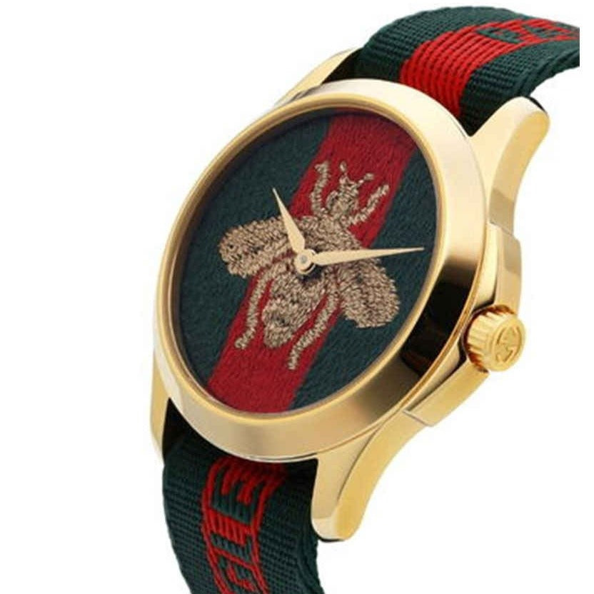 Gucci Le Marche des Merveilles Green & Red Dial Green & Red NATO Strap Unisex Watch - YA126487