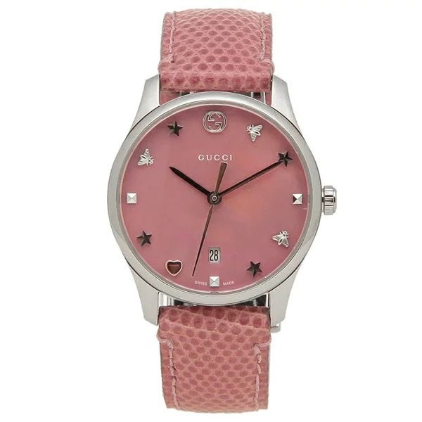 Gucci G-Timeless Pink Mother of Pearl Dial Pink Leather Strap Watch For Women - YA126586