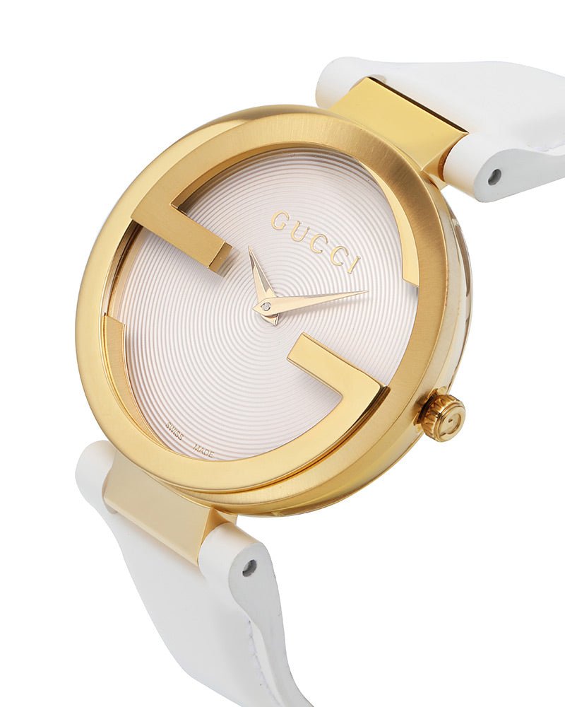 Gucci G Interlocking White Dial White Leather Strap Watch For Women - YA133327