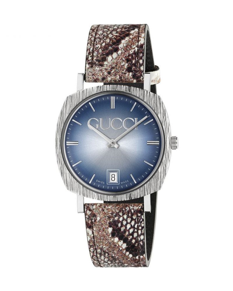 Gucci Grip Vintage Blue Dial Snakeskin Brown Leather Strap Watch for Women - YA152401
