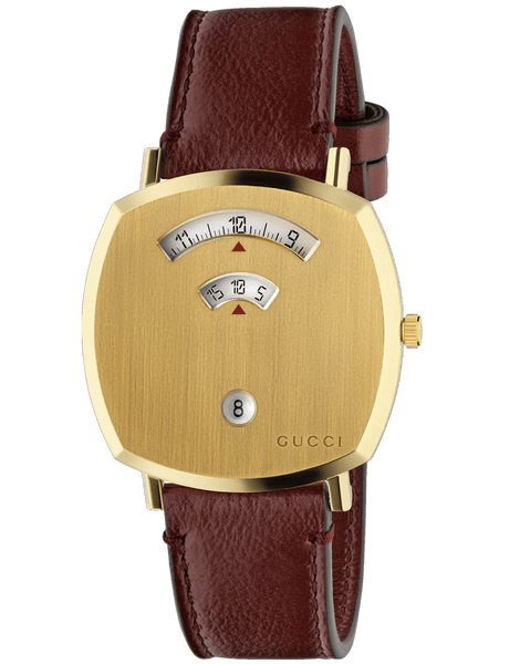 Gucci Grip Yellow Gold Dial Maroon Leather Strap Unisex Watch - YA157411