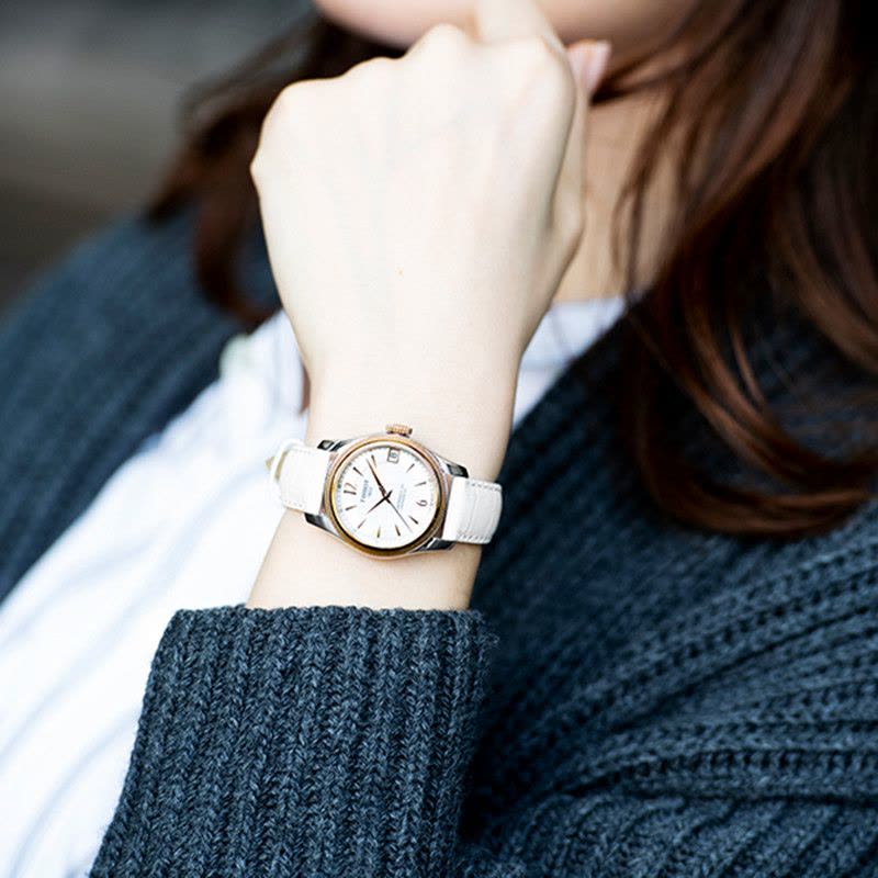 Tissot T-Classic Powermatic 80 Mother of Pearl Silver Dial White Leather Strap Watch For Women - T108.208.26.117.00