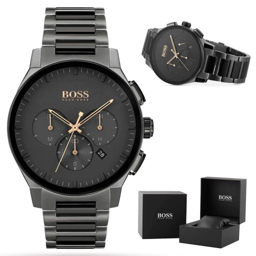 Hugo Boss Peak Chronograph Black Dial Black Steel Strap Watch for Men - 1513814