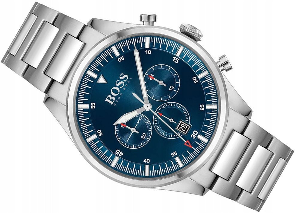 Hugo Boss Pioneer Chronograph Blue Dial Silver Steel Strap Watch for Men - 1513867