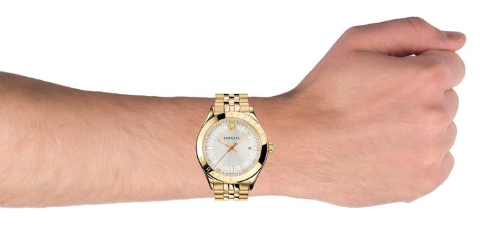 Versace Hellenyium Analog White Dial Gold Steel Strap Watch for Men - VEVK00720
