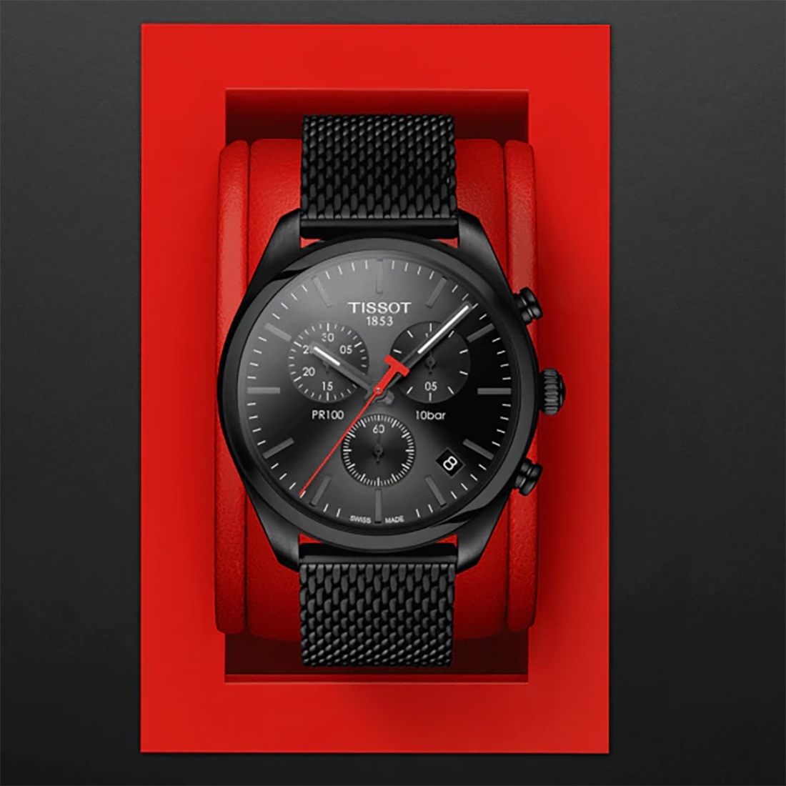 Tissot T Classic PR 100 Chronograph Black Dial Black Mesh Bracelet Watch For Men - T101.417.33.051.00