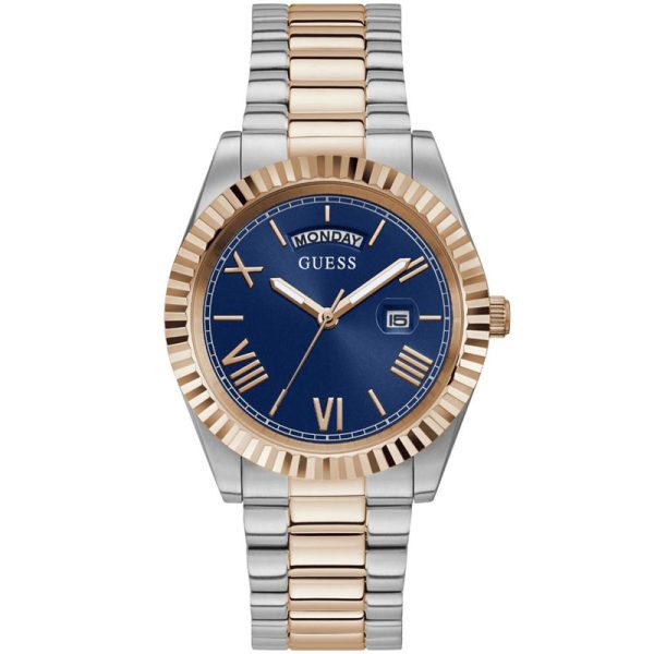 Guess Quartz Blue Dial Two Tone Steel Strap Watch For Men - GW0265G12