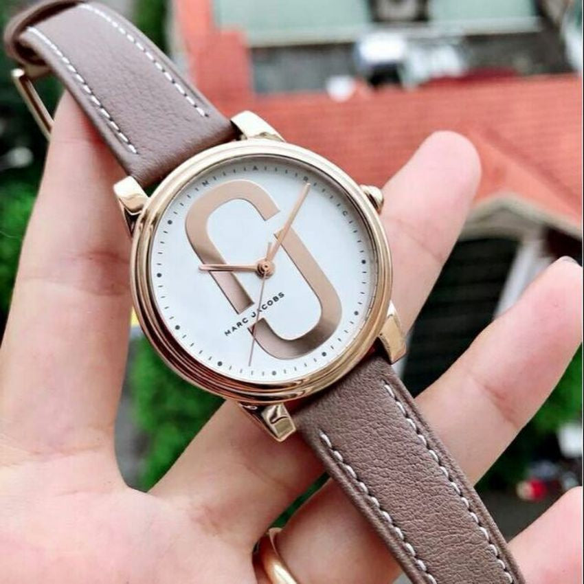 Marc Jacobs Corie White Dial Brown Leather Strap Watch for Women - MJ1581